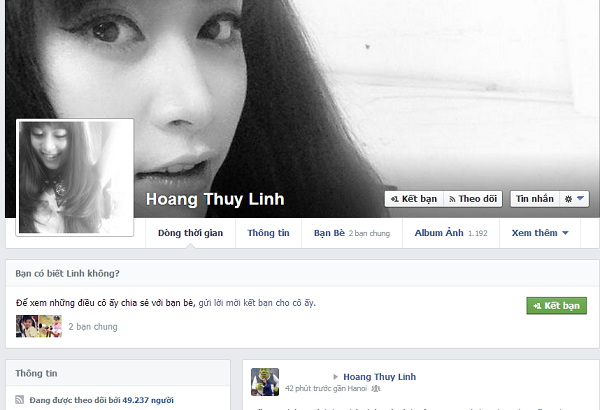 
	Trang facebook cá nhân của Hoàng Thùy Linh cho tới nay đã có gần 50 nghìn người theo dõi