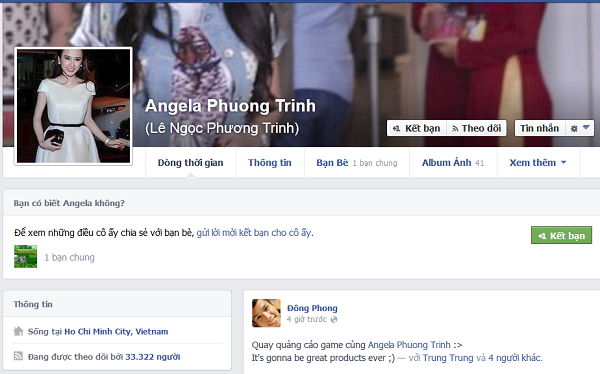 
	Facebook của Phương Trinh nhận được rất nhiều sự quan tâm của người hâm mộ. Đến nay đã có hơn 33 nghìn người theo dõi trang cá nhân này