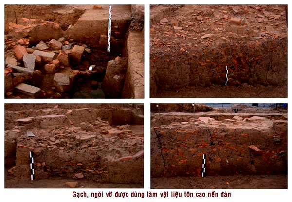 Gạch, ngói vỡ được dùng để đắp tôn cao nền đàn Xã Tắc (ảnh: N.H.K, 2006).