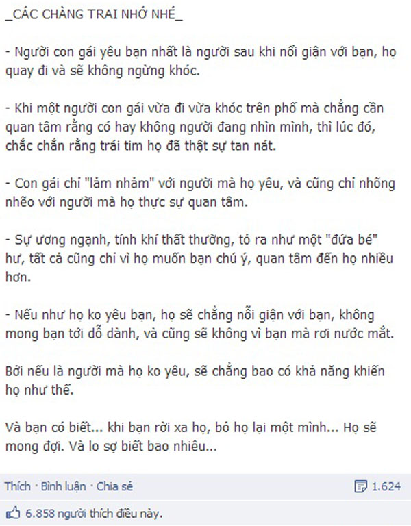 Những điều các chàng trai cần nhớ nhé.