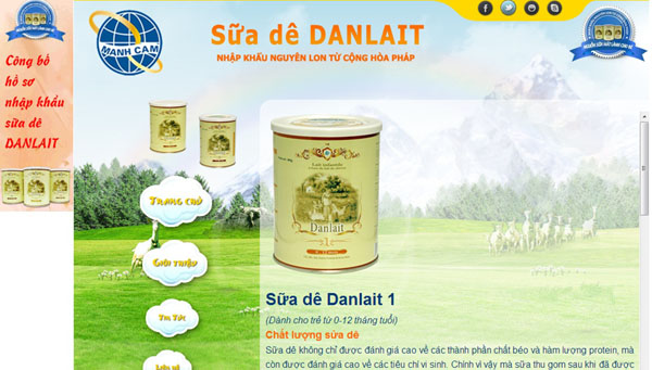 Thông tin về sản phẩm sữa dê Danlait được đăng trên website của công ty Mạnh Cầm.