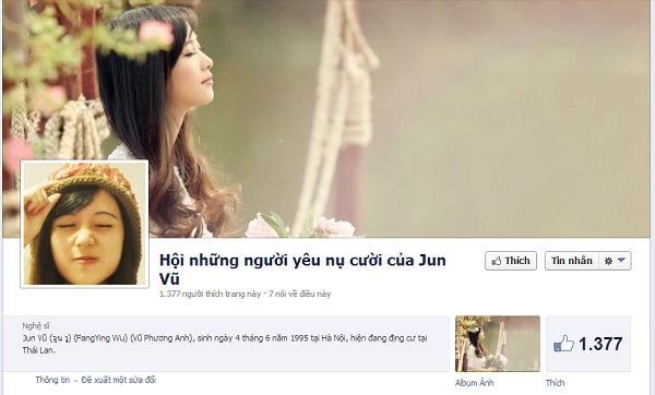 
	Fanpage của những người yêu mến Jun Vũ - Vũ Phương Anh (Ảnh chụp từ facebook)