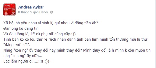 Andrea: Xã hội bây giờ yêu nhau vì sinh lý