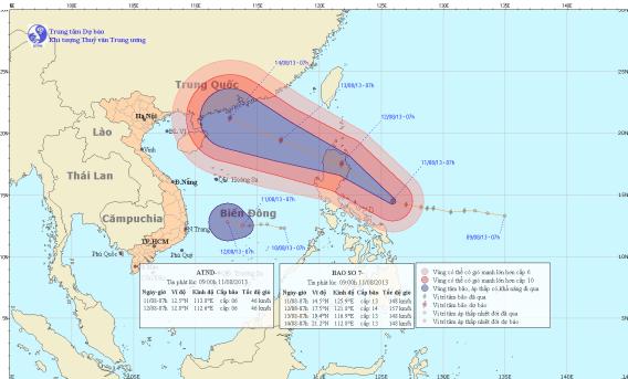 	Đường đi của bão Utor. Ảnh: NCHMF