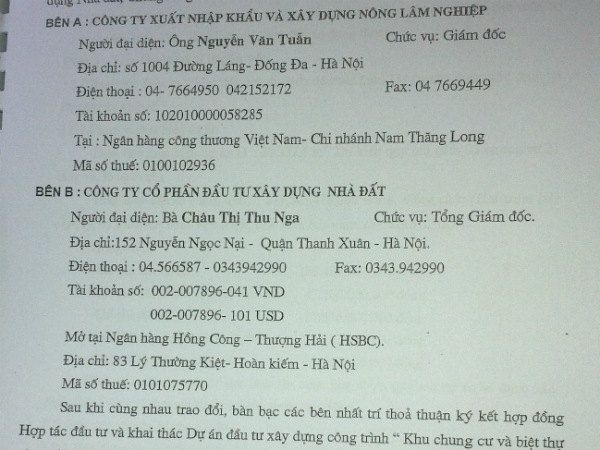 Hình ảnh được cho là về thoả thuận hợp tác đầu tư xây dựng B5 Cầu Diễn. (Ảnh: Quang Hưng/Báo Đầu tư)