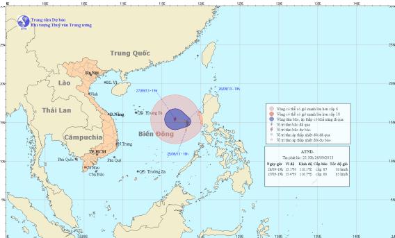 
	Đường đi của bão số 9. Ảnh: Trung tâm khí tượng thủy văn Trung ương.