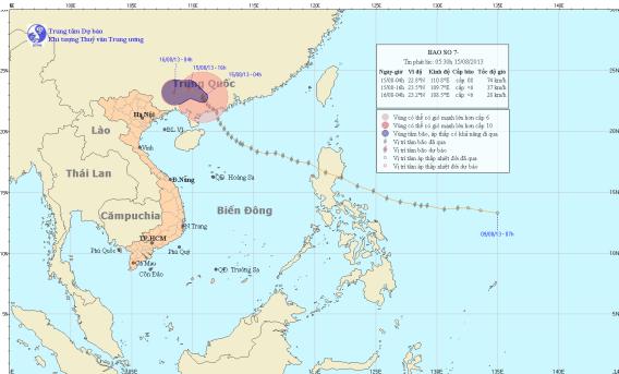 	Đường đi của bão số 7. Ảnh: NCHMF