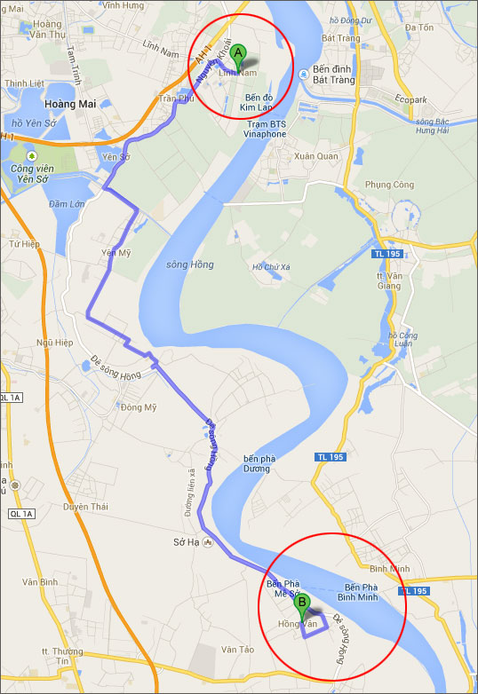  	Bến đò Hồng Vân thuộc xã Hồng Vân, huyện Thường Tín, Hà Nội, cách cầu Thanh Trì khoảng 17km đi theo đường đê sông Hồng.