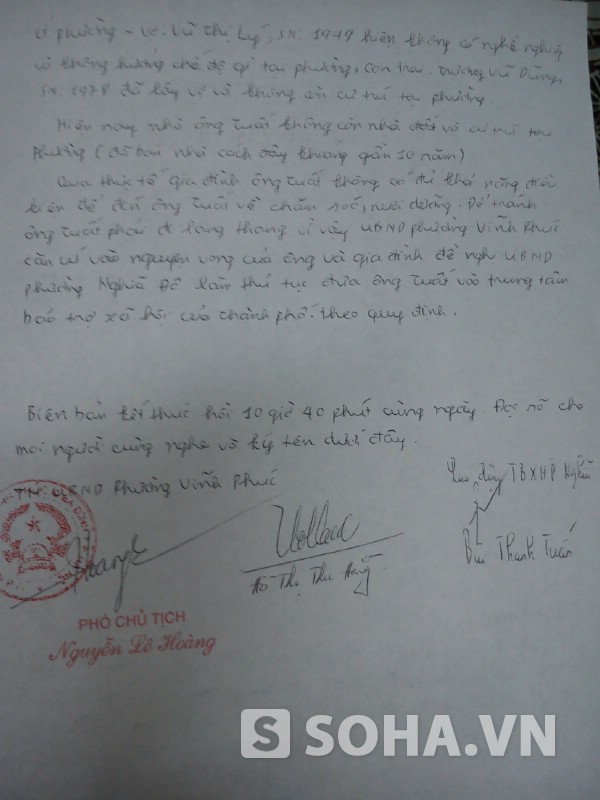 
	Biên bản làm việc UBND phường Vĩnh Phúc phối hợp với UBND phường Nghĩa Đô về trường hợp ông Tuất.