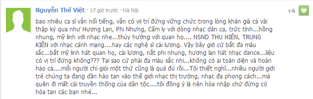  	Độc giả bênh vực Phương Mỹ Chi.