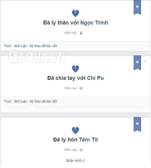 Tình trạng mối quan hệ của sao Việt trên Facebook