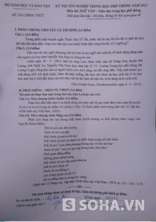 Đề Ngữ Văn tốt nghiệp năm nay không đánh đố học sinh nhưng có câu hỏi mở, gây hứng thú cho học sinh.