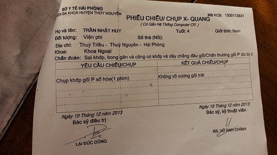 
	Kết quả bệnh án: XQ đầu gối bình thường