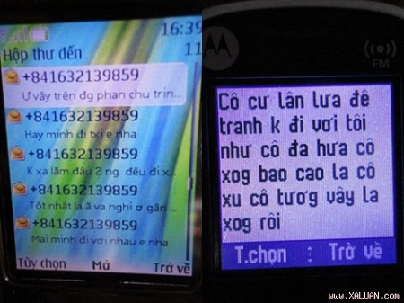 
	Một trong những tin nhắn có nội dung gạ gẫm em D. đi nhà nghỉ từ số điện thoại của ông Ninh.