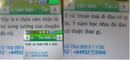 Một số tin nhắn do ông T.T.B gửi cho một nữ sinh ở trung tâm - Ảnh An Bang.