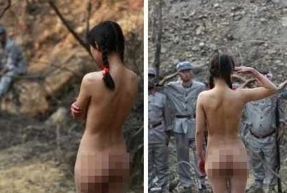 	Cảnh một phụ nữ khỏa thân đứng trước lính Trung Quốc được đánh giá là dùng để 