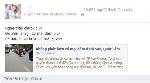 
	Bản báo cáo không phát hiện mại dâm ở Quất Lâm và Đồ Sơn đang trở thành đề tài bàn tán trên mạng (Ảnh chụp từ facebook)