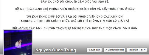 	Lời đề nghị thẳng thắn của Quốc Trung được đưa lên ảnh bìa facebook