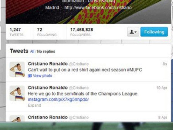 
	Thông tin được đăng trên Twitter cá nhân của Ronaldo