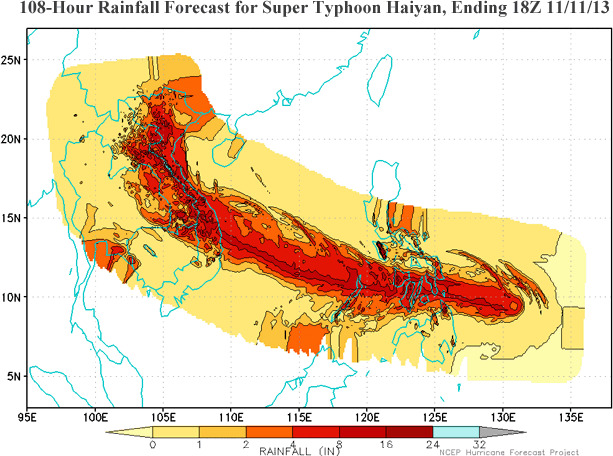 
	Sức tàn phá của siêu bão Haiyan sau khi quét qua Philippines và tiến vào Biển Đông.