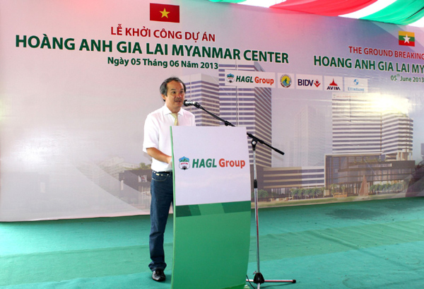 Bầu Đức phát biểu tại buổi lễ khởi công Khu phức hợp Hoang Anh Gia Lai Myanmar Center” tại thành phố Yangon hôm hôm 5/6 (Ảnh:HAGL).