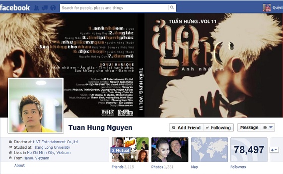 Đến thăm facebook của chàng trai đào hoa bậc nhất showbiz Việt