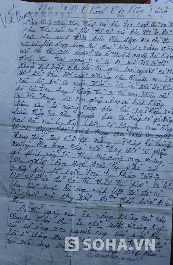 Bức thư của ông Đỗ Văn Toản, người bạn tù gửi cho ông Chấn đêm trước được tạm tha.