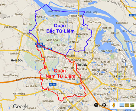 
	Dự kiến địa giới 2 quận mới tách ra từ huyện Từ Liêm