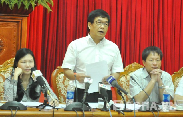 Ông Nguyễn Như Hải - TGĐ Tổng Công ty nước sạch Hà Nội phát biểu tại buổi họp báo