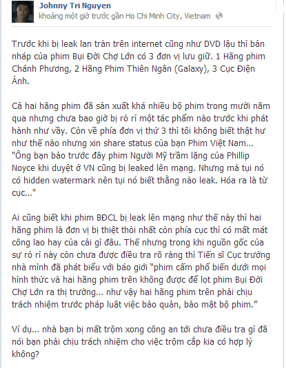 Johny Trí Nguyễn buồn quyết định quy trách nhiệm của Cục Điện ảnh