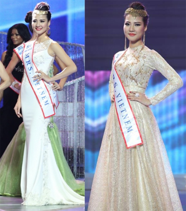 
	Trần Thị Quỳnh đeo sai tên nước tại Hoa hậu Quý bà thế giới.