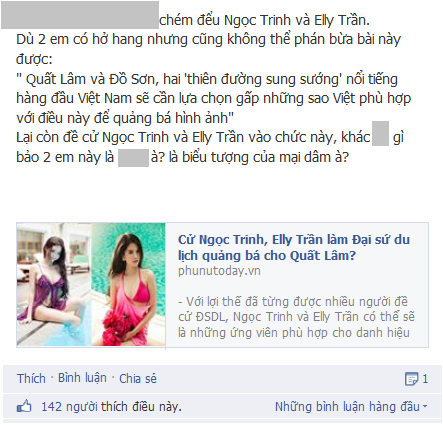 	Một chia sẻ trên fanpage facebook.