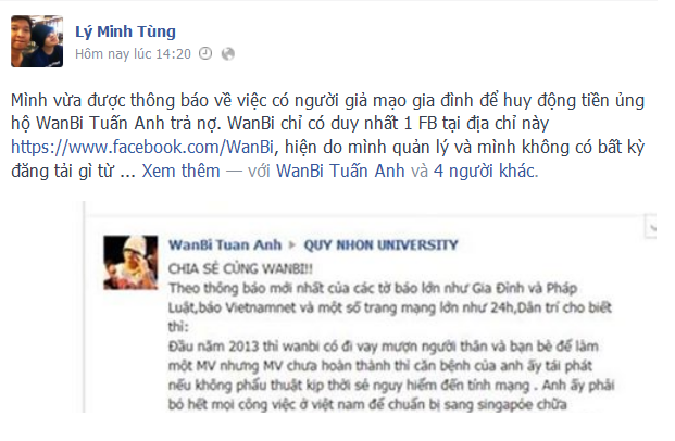 	Chia sẻ trên facebook Lý Minh Tùng