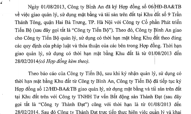 Một phần công văn của công ty Thành Đạt (Ảnh: Tuấn Nam)