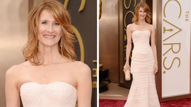 Laura Dern với chiếc đầm ôm sát màu sắc nhẹ nhàng.