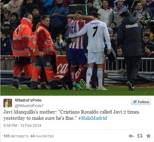 Cris Ronaldo đã rất lo lắng và gọi điện 2 lần để hỏi thăm sức khỏe Javi Manquillo