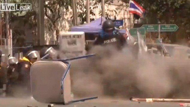 The gruesome scenes were captured by an onlooker as the protests turn to violence, the most recent of which has left four people dead and dozens injured as Thai police began clearing protest sites in the capital