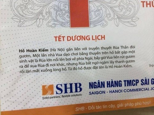 Buoc SHB dung phat hanh lich che su tich Ho Guom