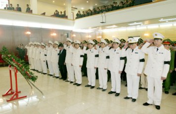 Lễ truy điệu Thượng tướng Thi Văn Tám, Thứ trưởng Bộ Công an tại trụ sở Bộ Công an, 44 Yết Kiêu, Hà Nội (Ảnh: CAND)