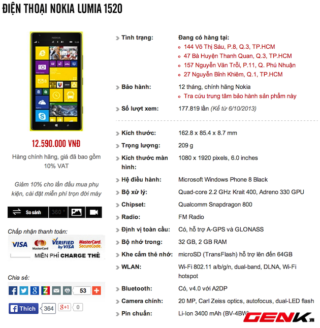 Lumia 1520 và Lumia 925 chính hãng bất ngờ giảm giá nhẹ tại Việt Nam