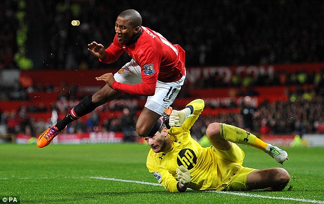  	Thủ môn Tottenham đã vào bóng rất cao chân với Ashley Young