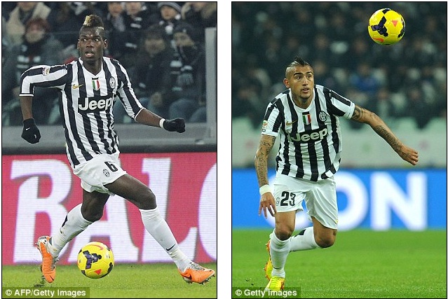  	HLV David Moyes đang muốn có Pogba (trái) và Vidal (phải) của Juventus