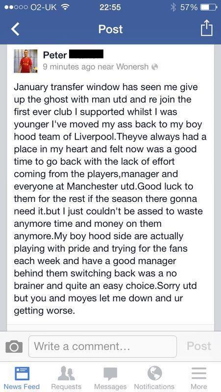 Đoạn chia sẻ của cựu fan Man United