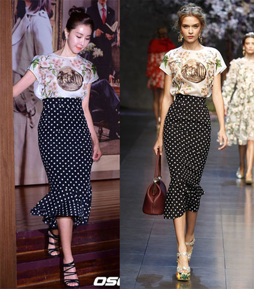 Trước đó, Ngọc Trinh cũng từng thừa nhận mình mặc một chiếc váy nhái của thương hiệu thời trang nổi tiếng Dolce & Gabbana vì nghĩ rằng mình cũng có thể may được.