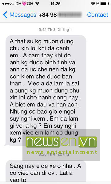 Đoạn tin nhắn được cho là của chồng Diễm Hương