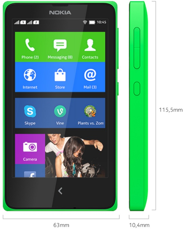 Kích thước của Nokia X (Nguồn: Nokia).