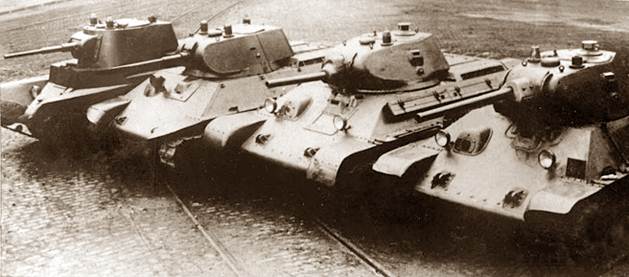 Các xe tăng trước chiến tranh do nhà máy Số 183 sản xuất . Từ trái sang phải: BТ-7, А-20, Т-34-76 với pháo L-11, Т-34-76 với pháo F-34.