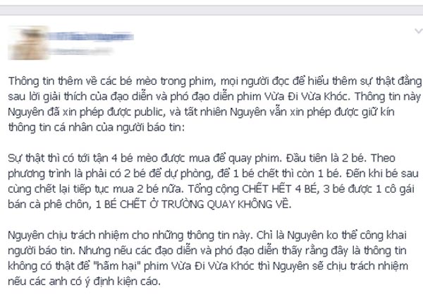 Cư dân mạng chia sẻ về tin đồn những chú mèo đóng trong phim Vừa Đi Vừa Khóc đã chết