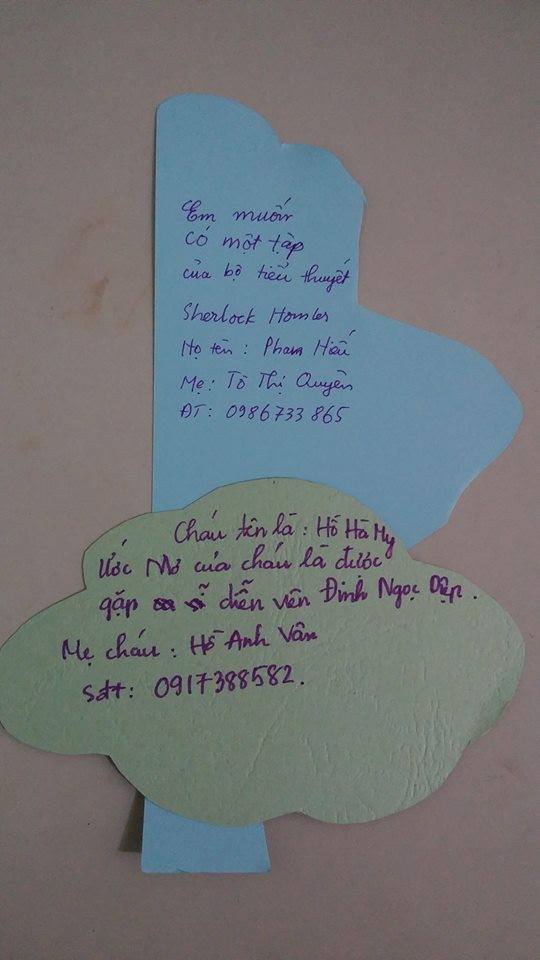 Tấm thiệp của chị Vân viết cho con dán trên tường của Viện huyết học truyền máu Trung ương