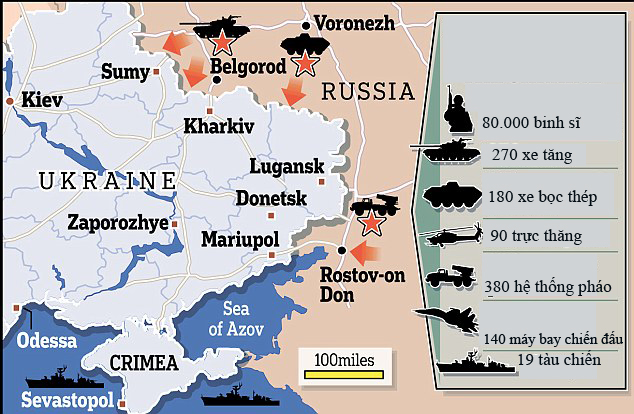 Sơ đồ các lực lượng Nga tập kết gần biên giới Ukraine